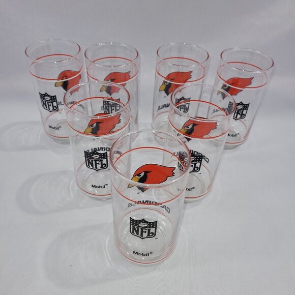 Mobil NFL Football Phoenix Cardinals Vintage Glass Set 7 Beer Glasses - Picture 2 of 2